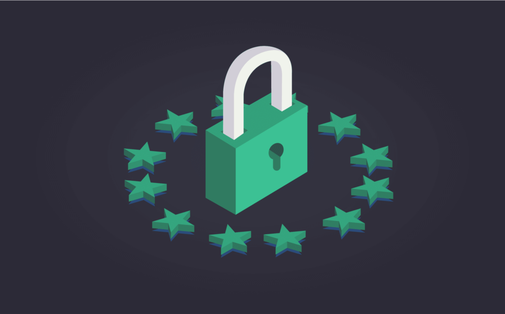 cartoon image of a lock and the EU start circle around symbolising GDPR