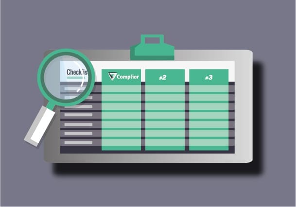 Image of a checklist showing Compliors name and a magnifier on top