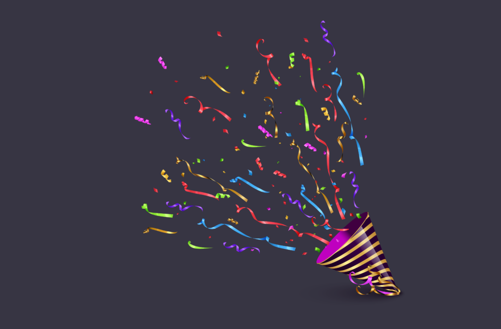a confetti horn shooting out confetti