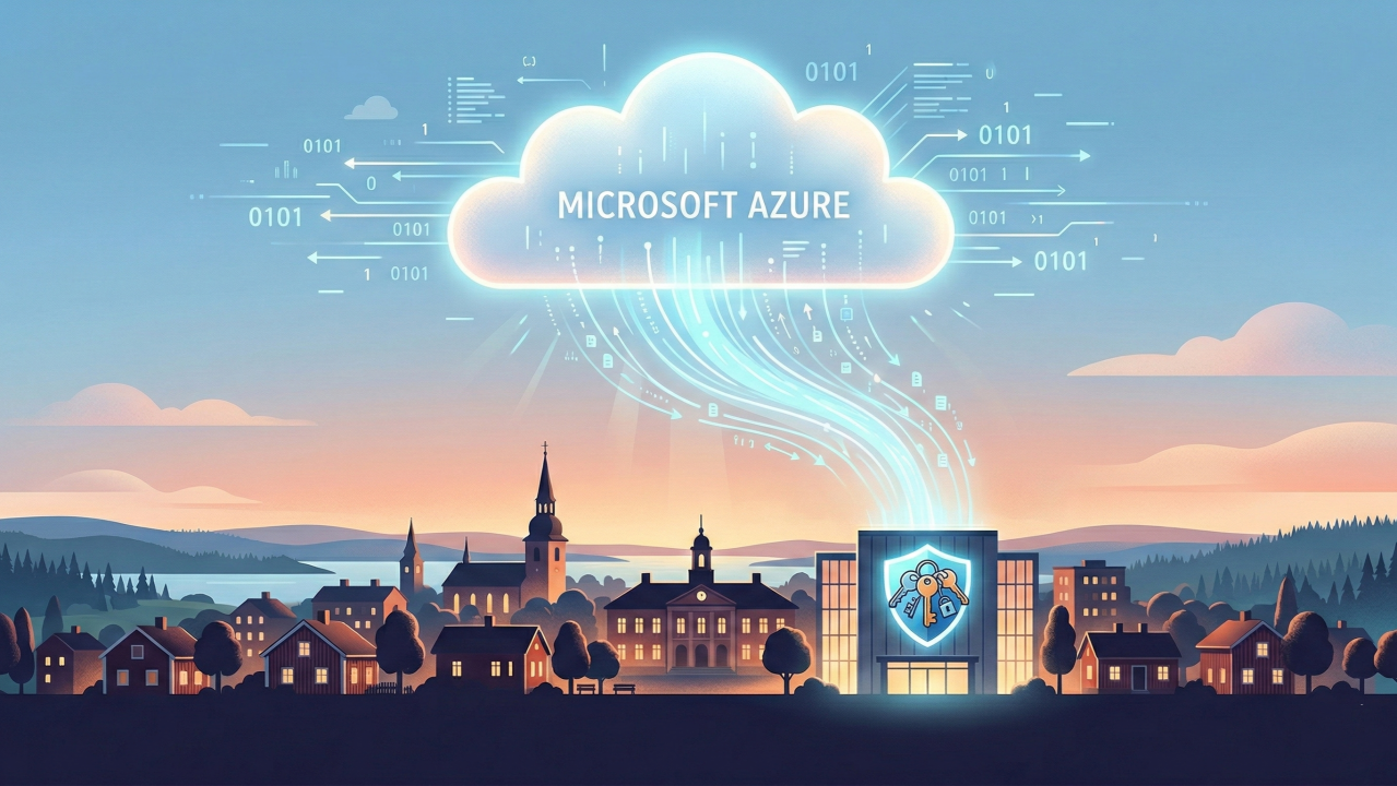 Illustration av en svensk kommun som lagrar data i Microsoft Azure med extern nyckelhantering och full kontroll över krypteringsnycklar