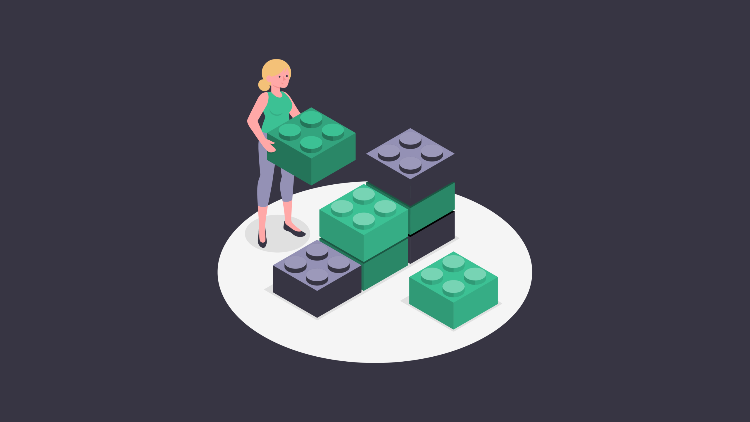 Woman putting a toy brick on top of another