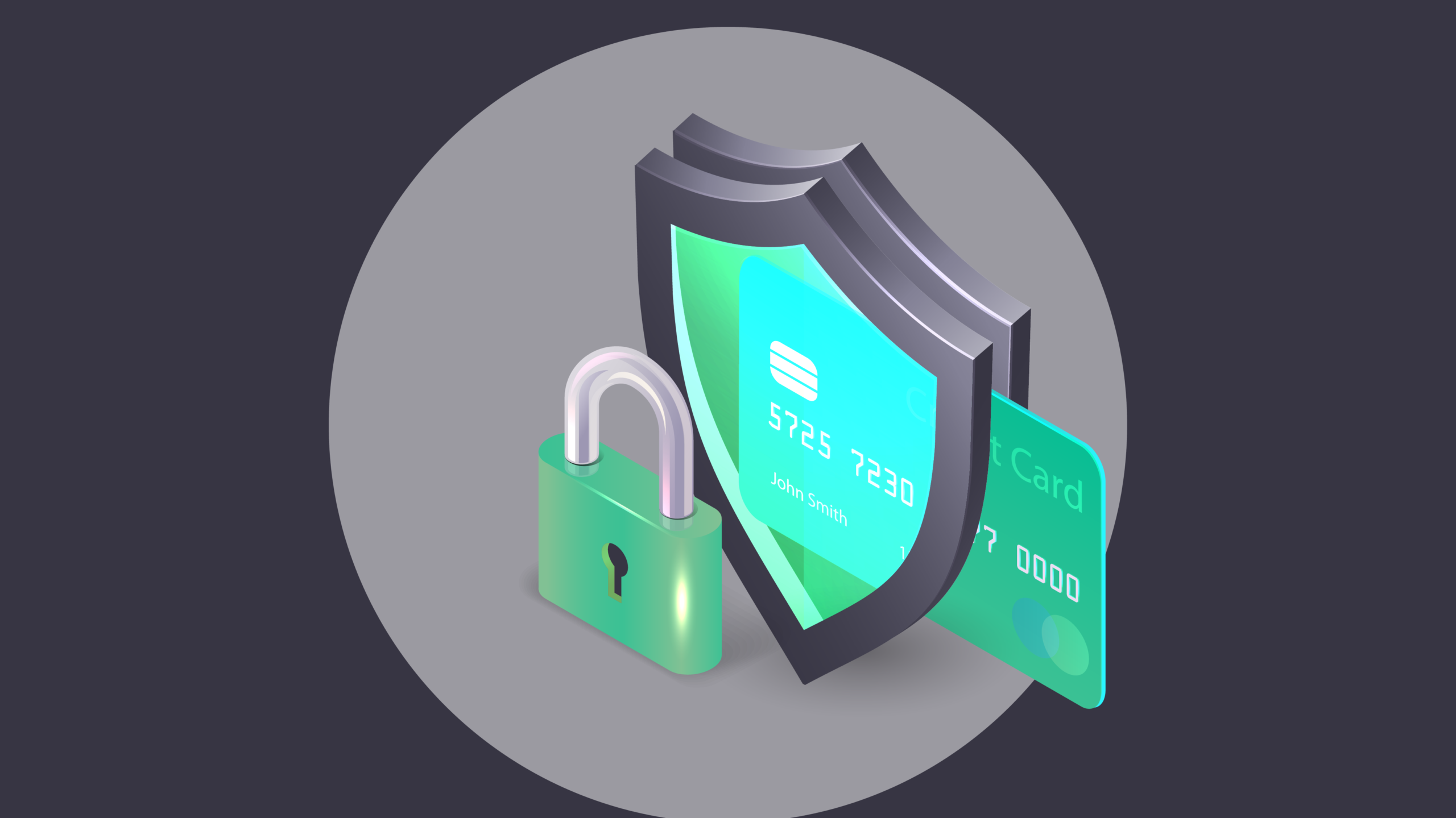 credit card, lock and safety shield