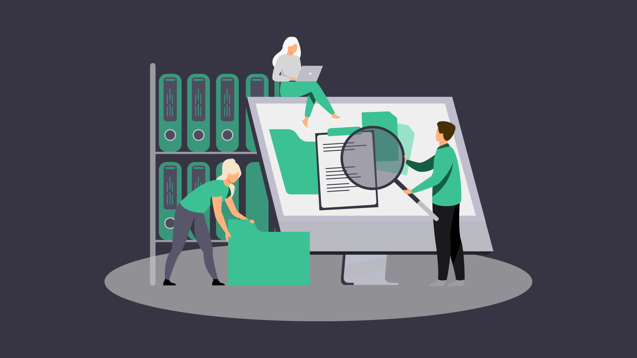 3 people around a computer accessing risk and information