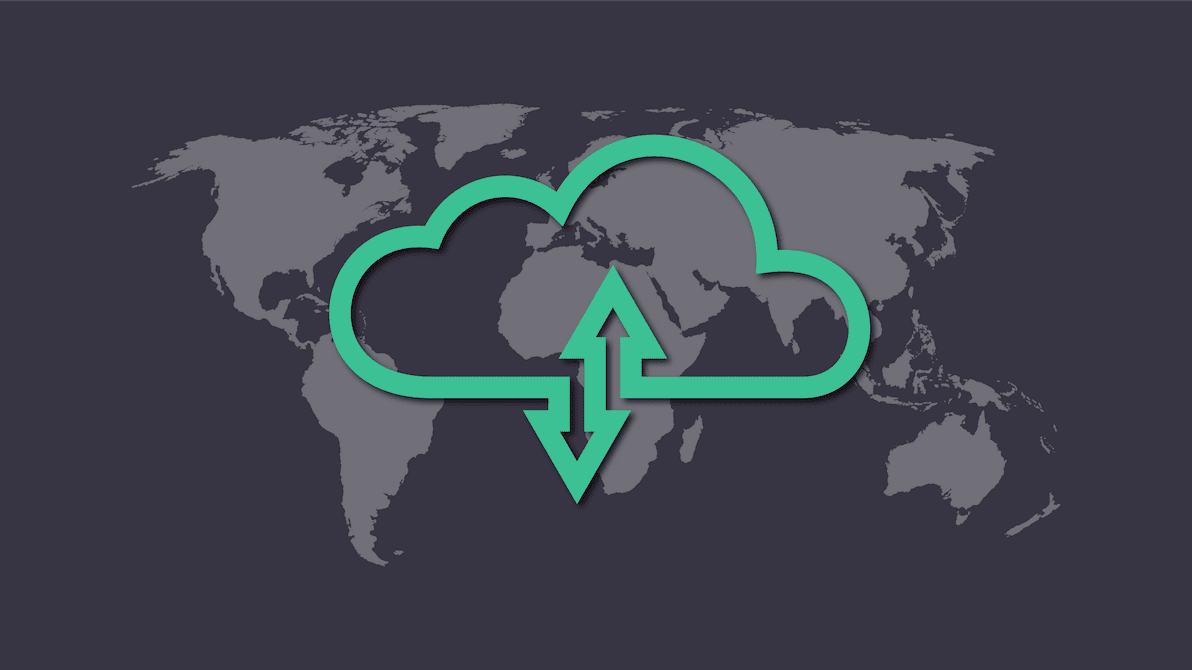 world map with upload/download icon