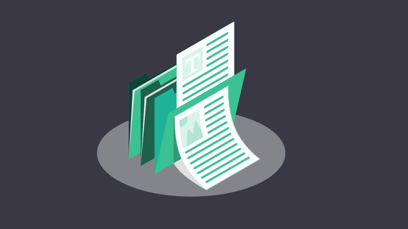 cartoon of documents and a folder