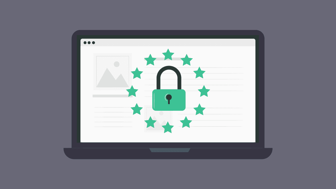 Cartoon image of an GDPR icon on a laptop