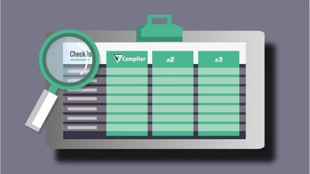 Image of a checklist showing Compliors name and a magnifier on top